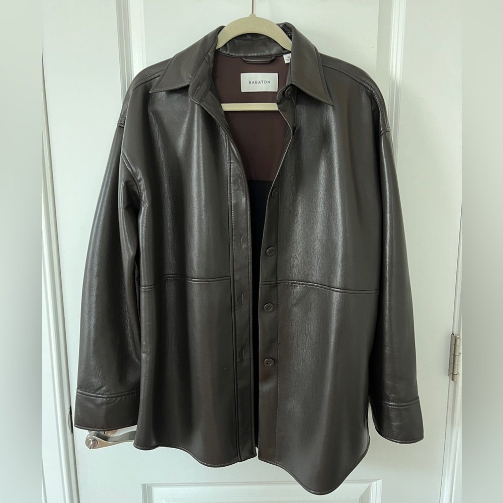 Babaton Pelli Shirt Vegan Leather Jacket - RICH MOCHA BROWN - XS